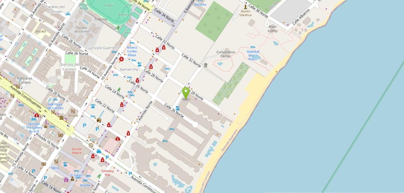 Mapa: Plaza Aldea Thai, Calle 28 Norte, Playa del Carmen